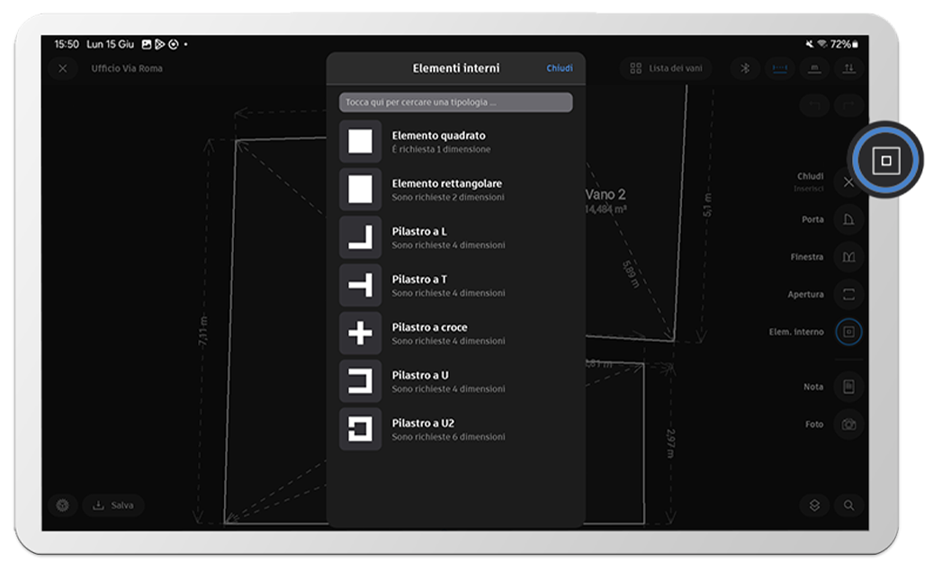 menu vincola elementi interni software rilievo - strumenti topografici
