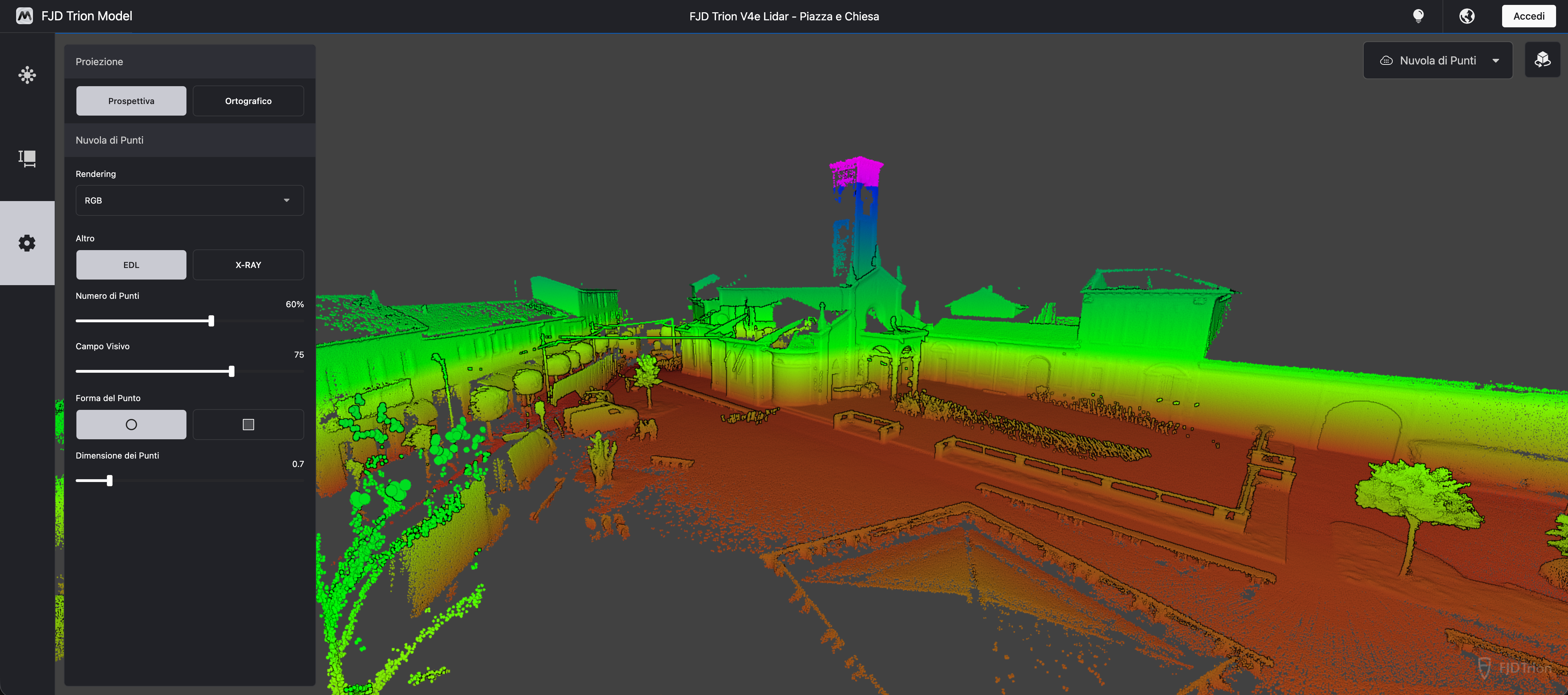 nuvola di punti trion model strumenti topografici tour navigabile